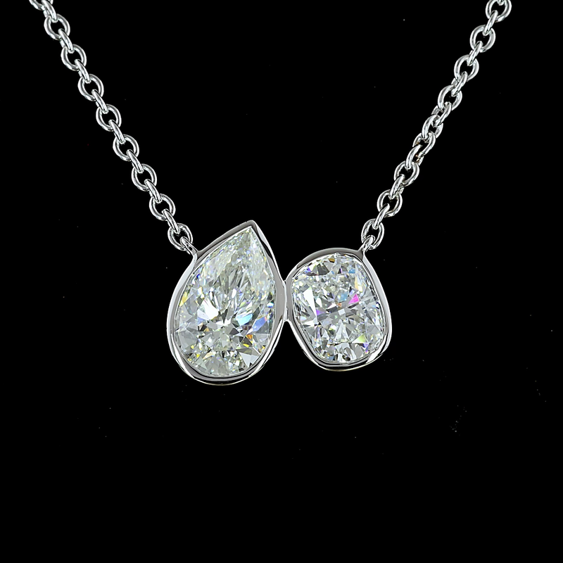 2-1/2ctw Bezel Pear & Cushion Toi et Moi Pendant
