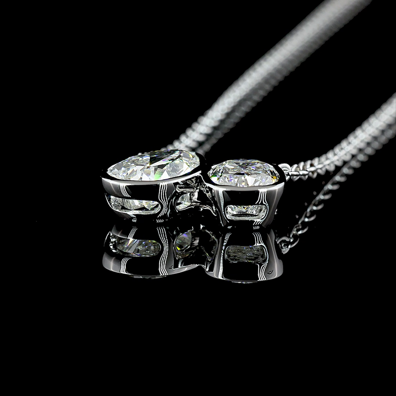 2-1/2ctw Bezel Pear & Cushion Toi et Moi Pendant