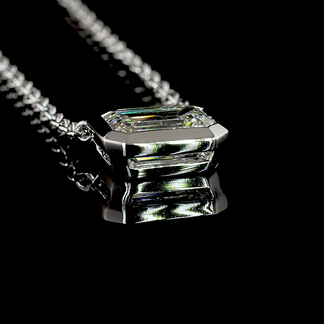 1-3/4ctw Bezel East West Emerald Solitaire Pendant