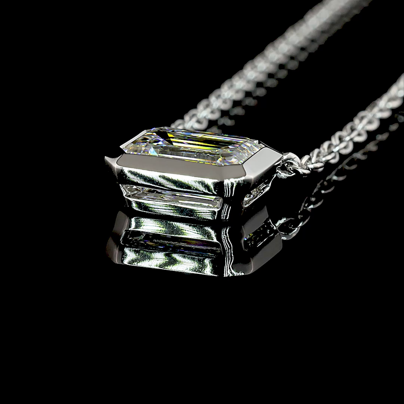 1-3/4ctw Bezel East West Emerald Solitaire Pendant