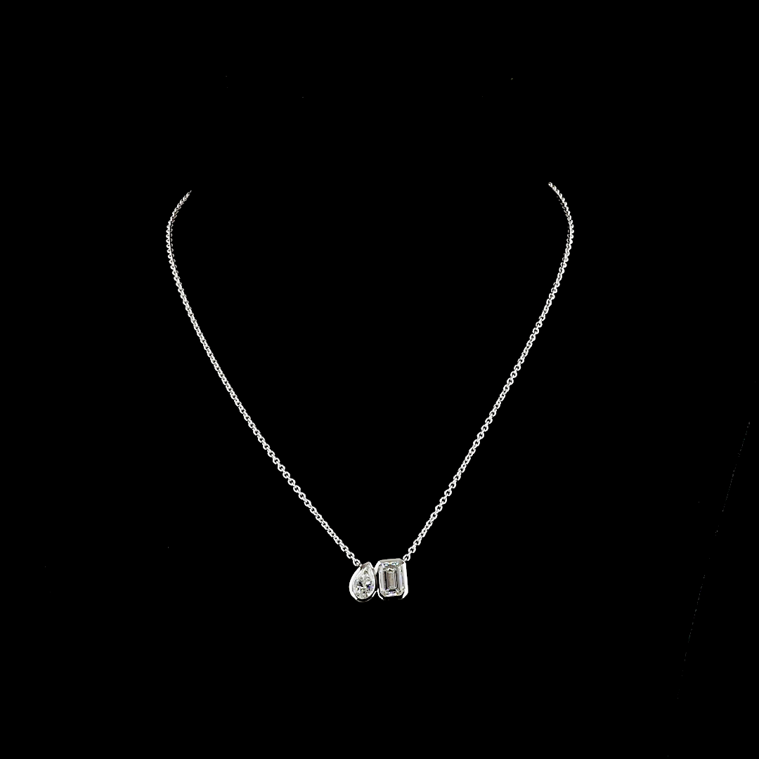 2-3/4ctw Bezel Emerald & Pear Toi et Moi Pendant