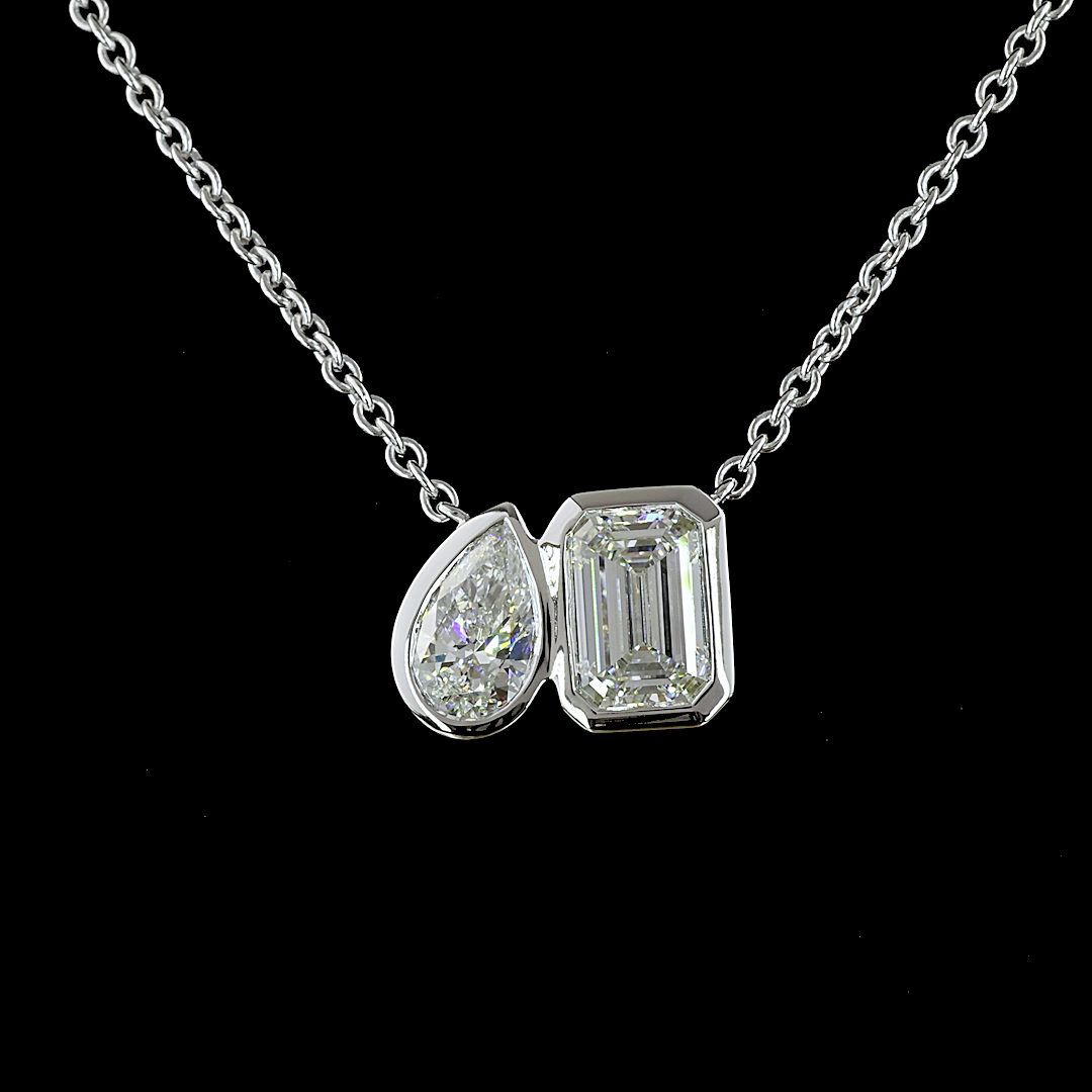 2-3/4ctw Bezel Emerald & Pear Toi et Moi Pendant