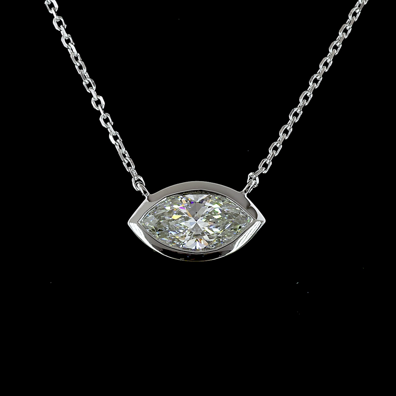 1ctw Bezel East West Marquise Solitaire Pendant