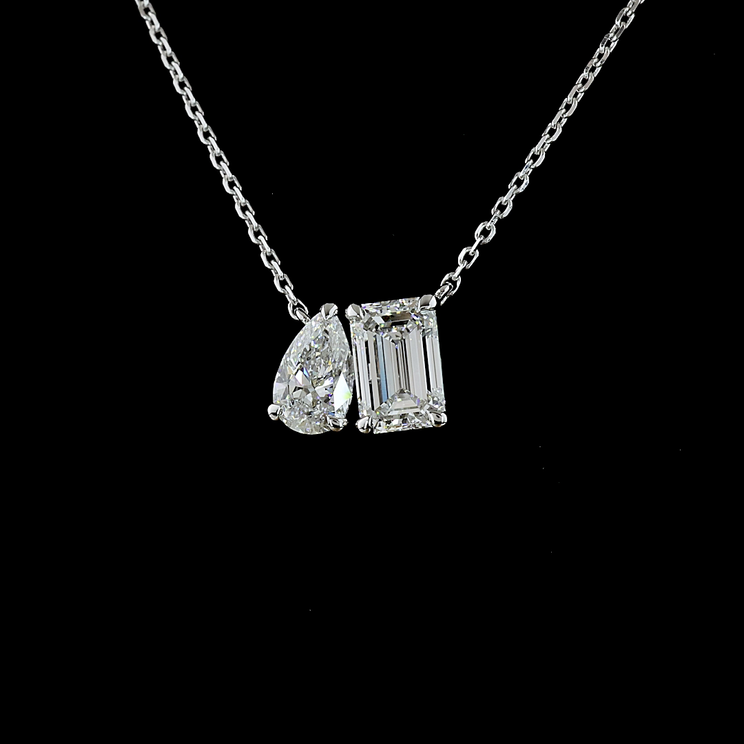 1-1/2ctw Prong Emerald & Pear Toi et Moi Pendant