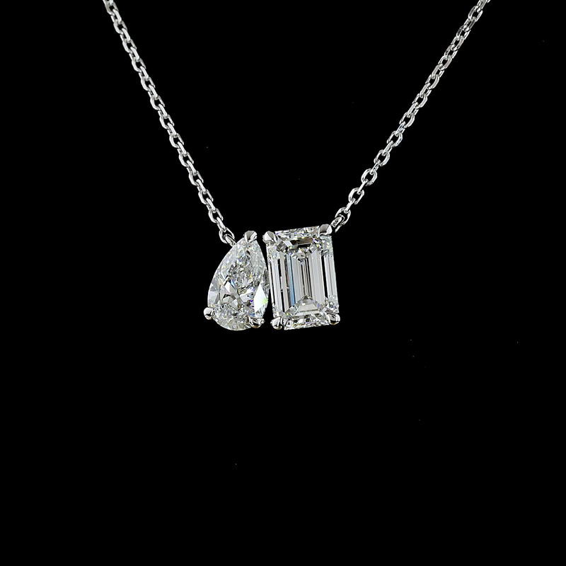 1-1/2ctw Prong Emerald & Pear Toi et Moi Pendant