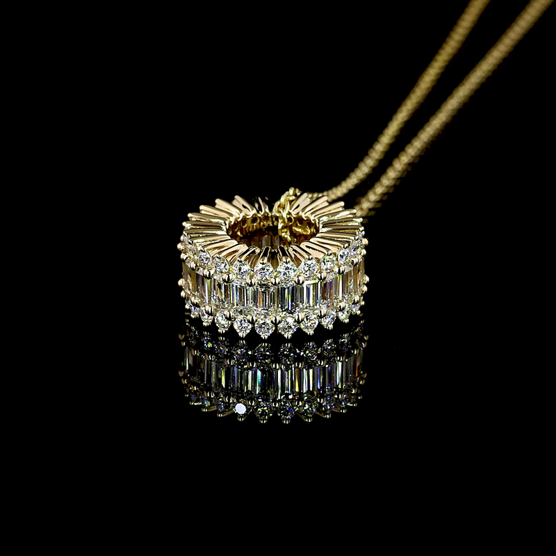 1-1/4ctw Prong East West Baguette & Round Pendant Pendant