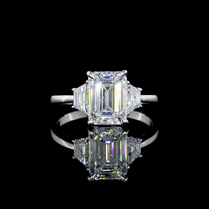 2ct Emerald Diamond Three Stone Engagement Ring