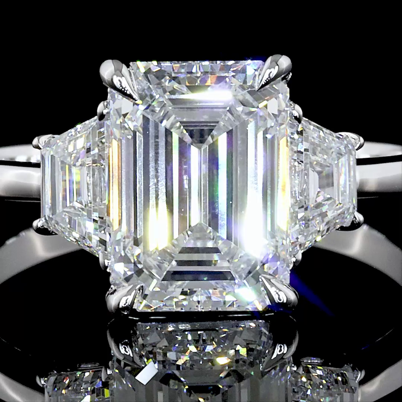 2ct Emerald Diamond Three Stone Engagement Ring