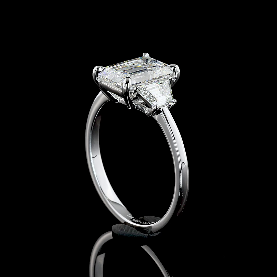 2ct Emerald Diamond Three Stone Engagement Ring