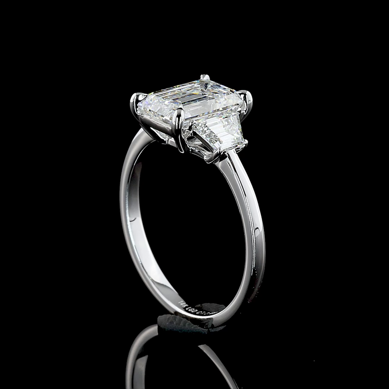 2ct Emerald Diamond Three Stone Engagement Ring
