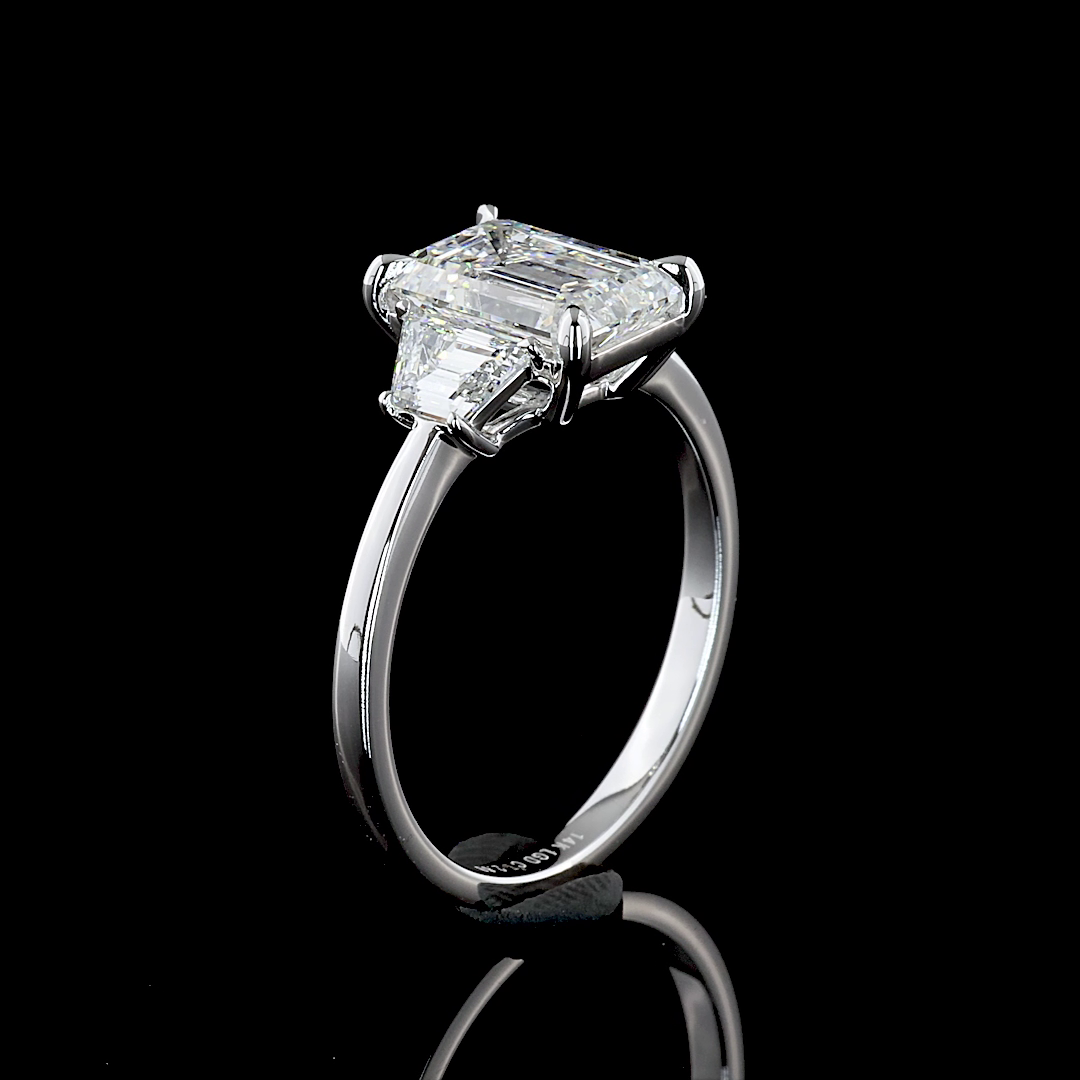 2ct Emerald Diamond Three Stone Engagement Ring