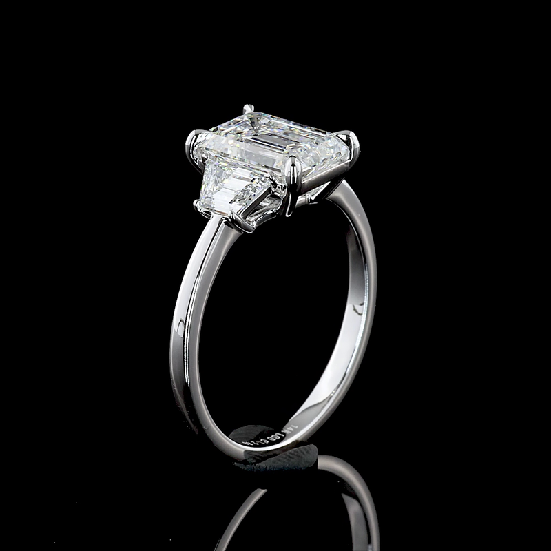 2ct Emerald Diamond Three Stone Engagement Ring