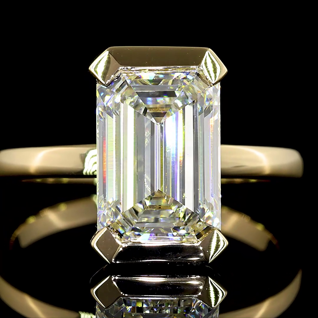 3-1/2ct Emerald Diamond Solitaire Engagement Ring