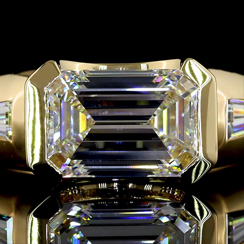 3ct Emerald Diamond 3-Stone Engagement Ring