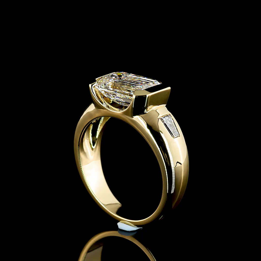 3ct Emerald Diamond 3-Stone Engagement Ring