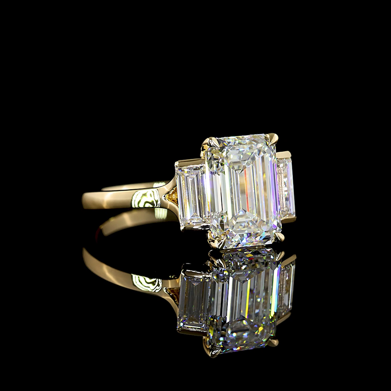3ct Emerald Diamond 3-Stone Engagement Ring
