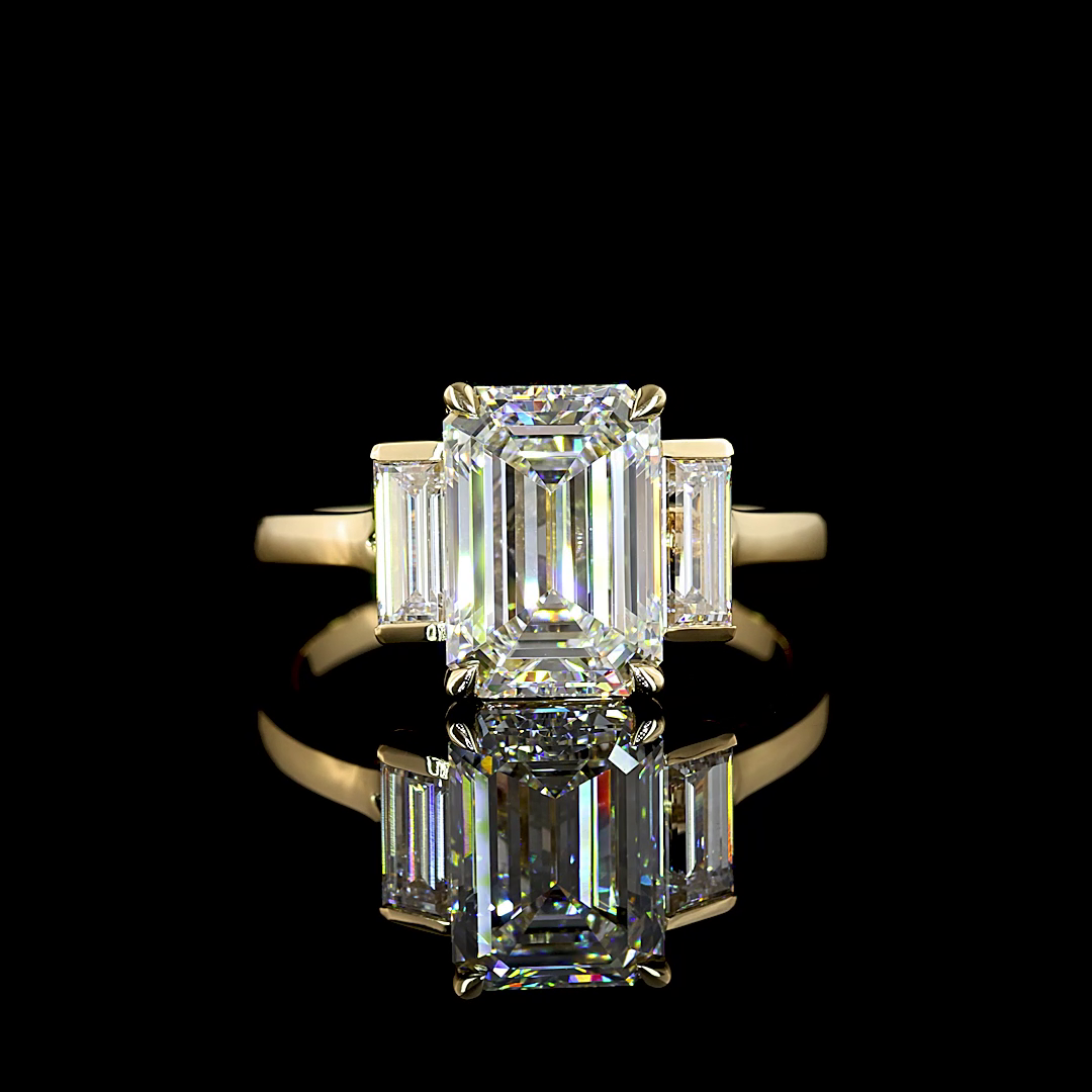 3ct Emerald Diamond 3-Stone Engagement Ring