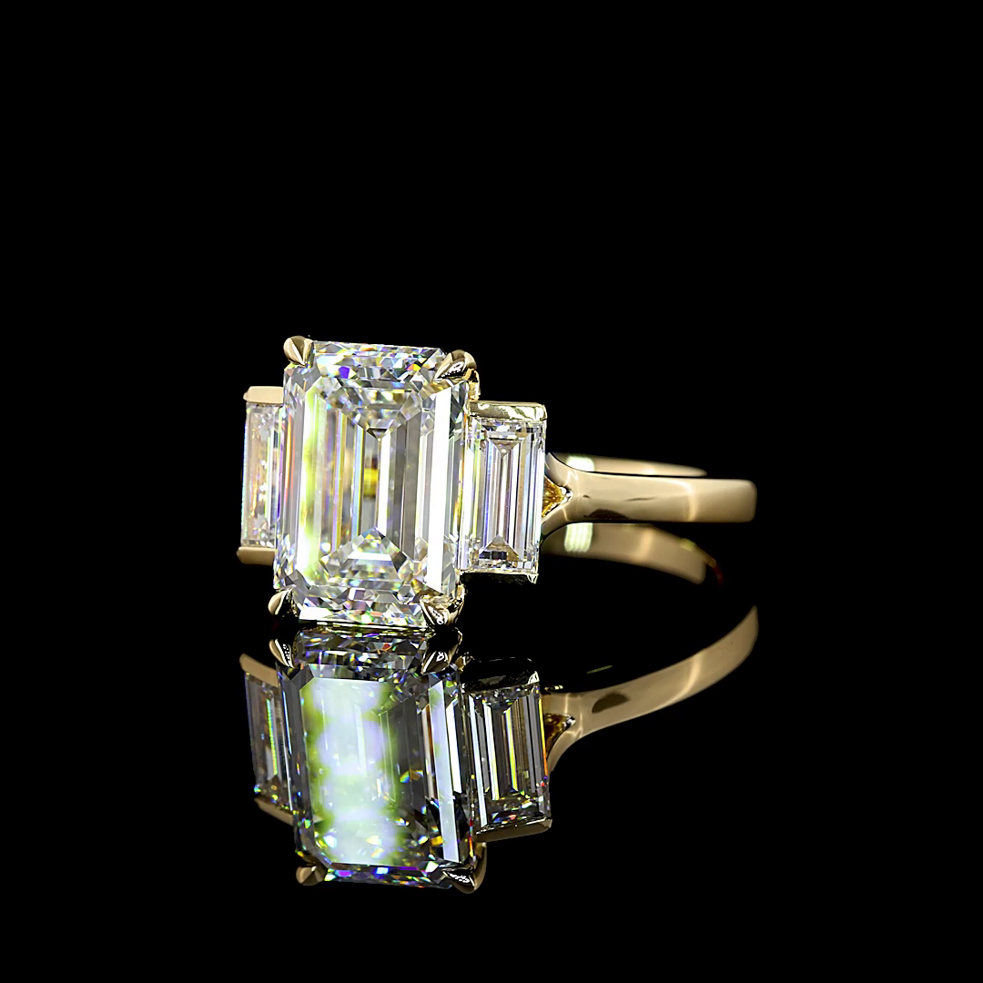 3ct Emerald Diamond 3-Stone Engagement Ring