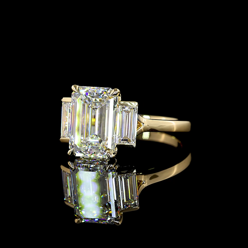 3ct Emerald Diamond 3-Stone Engagement Ring