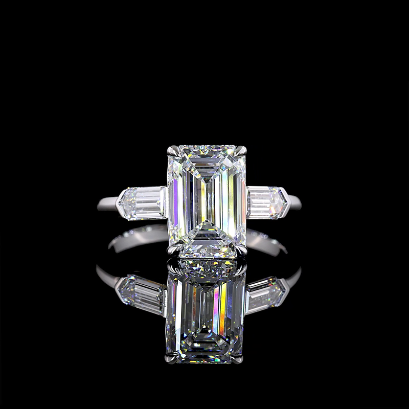 3ct Emerald Diamond 3-Stone Engagement Ring
