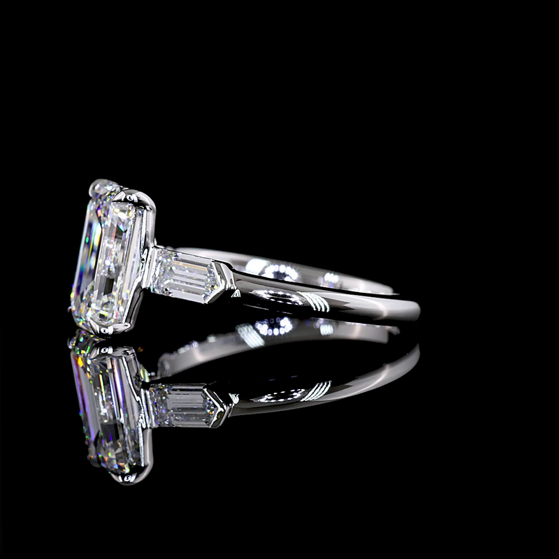 3ct Emerald Diamond 3-Stone Engagement Ring