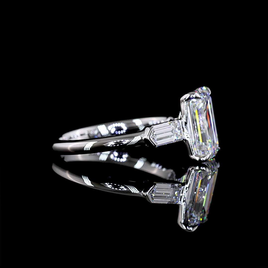 3ct Emerald Diamond 3-Stone Engagement Ring