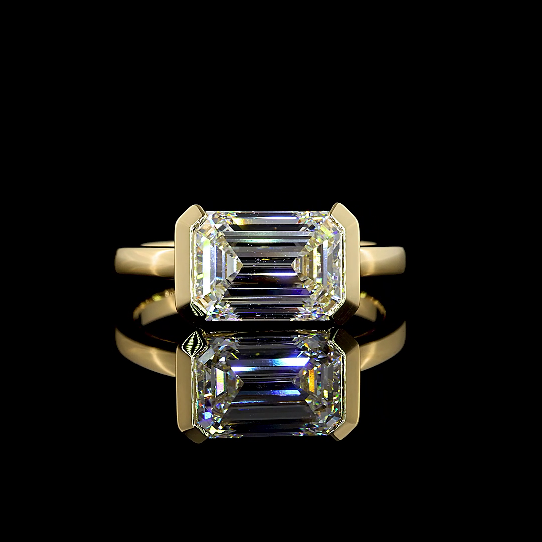 3ct Emerald Half Bezel Diamond Solitaire Engagement Ring
