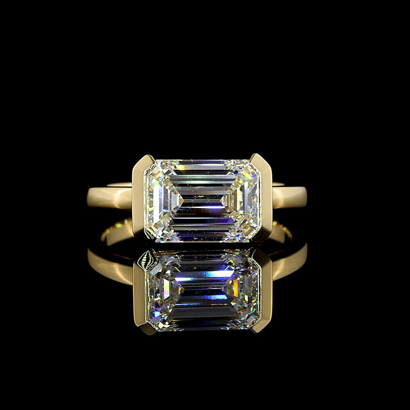 3ct Emerald Half Bezel Diamond Solitaire Engagement Ring