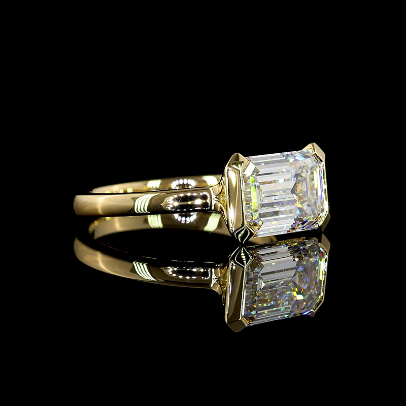 3ct Emerald Half Bezel Diamond Solitaire Engagement Ring