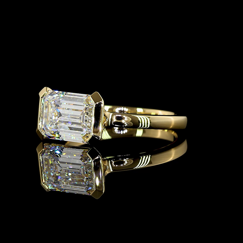 3ct Emerald Half Bezel Diamond Solitaire Engagement Ring