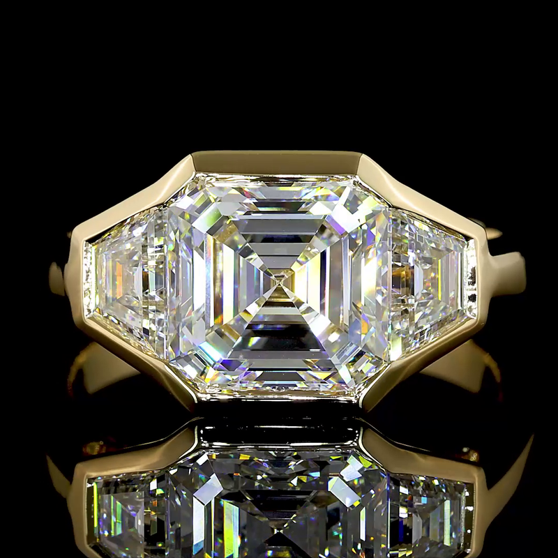 3ct Asscher Diamond 3-Stone Engagement Ring