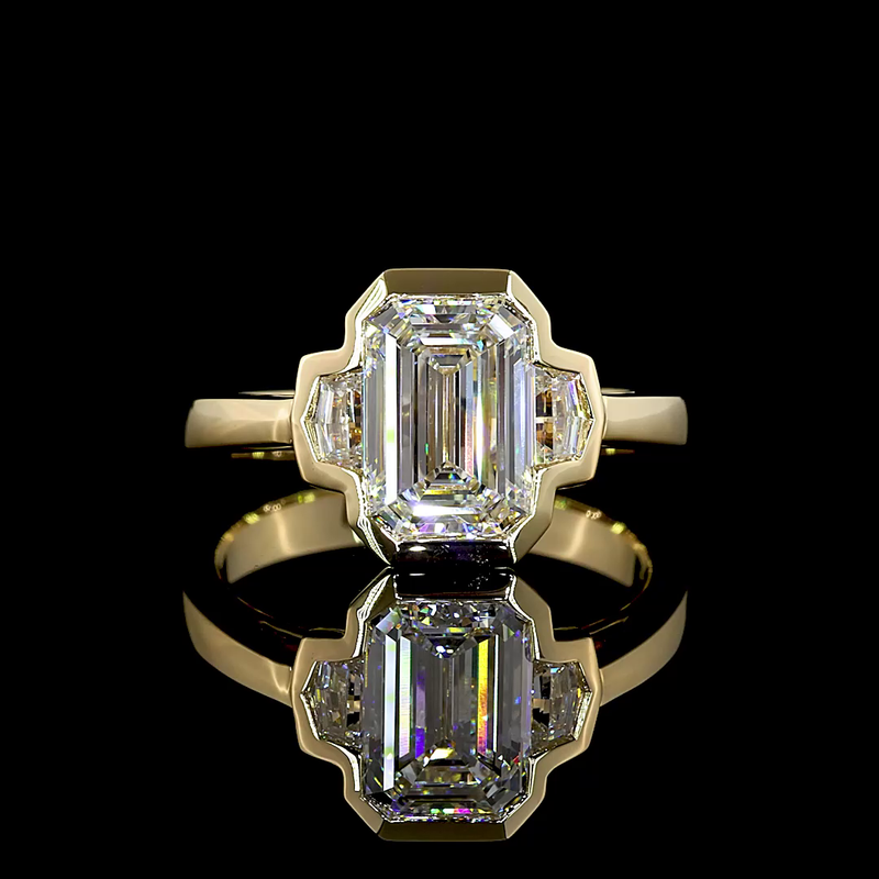 2ct Emerald Half Bezel Diamond Three Stone Engagement Ring