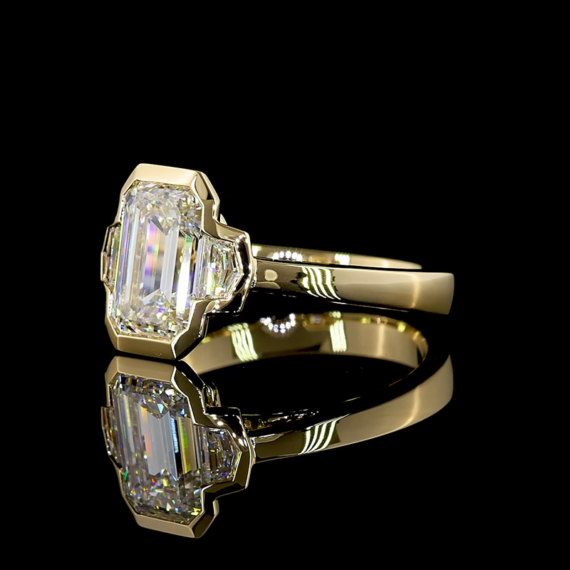 2ct Emerald Half Bezel Diamond Three Stone Engagement Ring