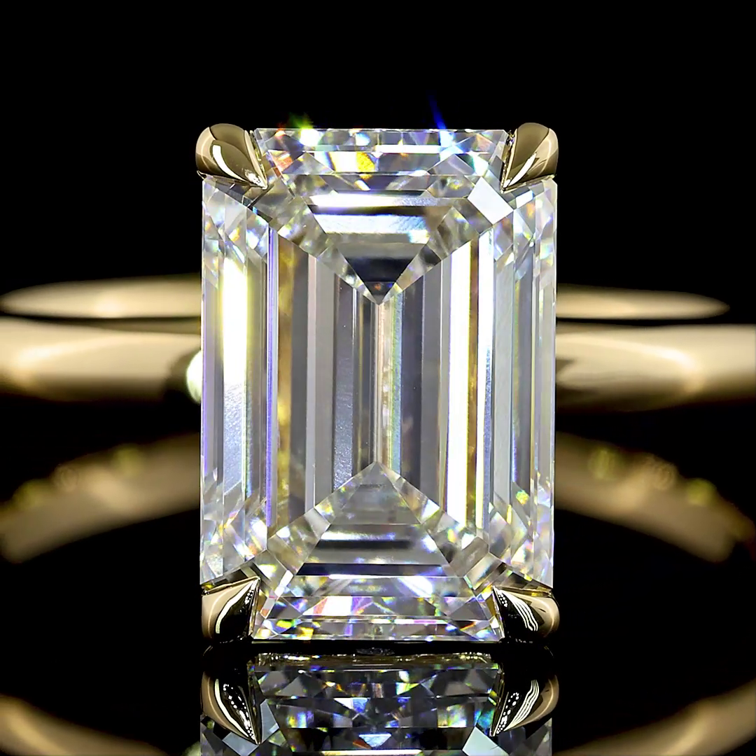 3ct Emerald Diamond Solitaire Engagement Ring