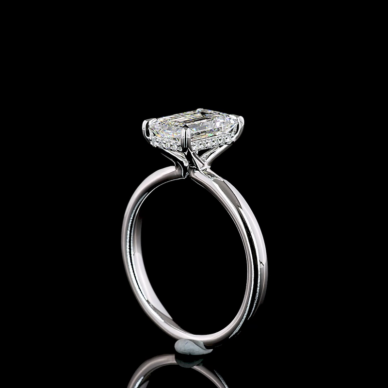 2ct Emerald Diamond Hidden Halo Engagement Ring