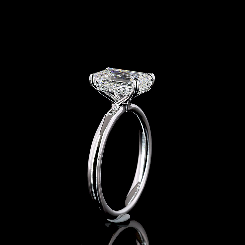 2ct Emerald Diamond Hidden Halo Engagement Ring