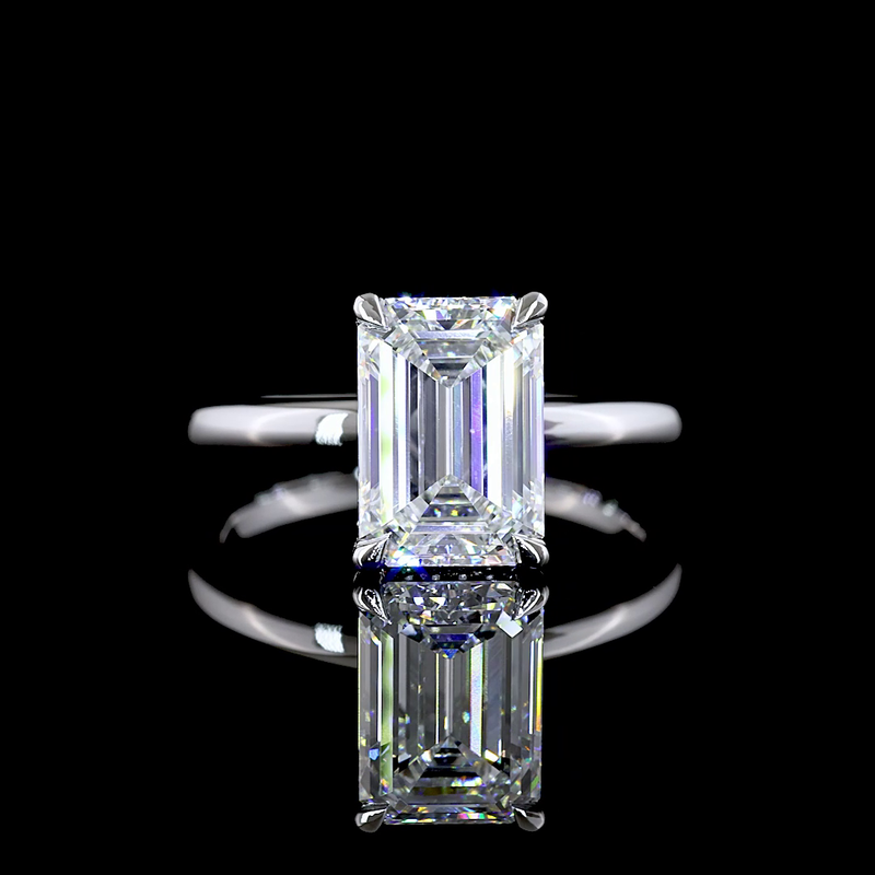 3ct Emerald Diamond Hidden Halo Engagement Ring