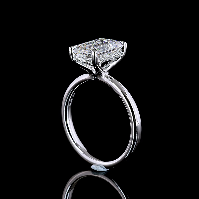 3ct Emerald Diamond Hidden Halo Engagement Ring