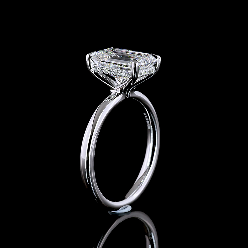 3ct Emerald Diamond Hidden Halo Engagement Ring
