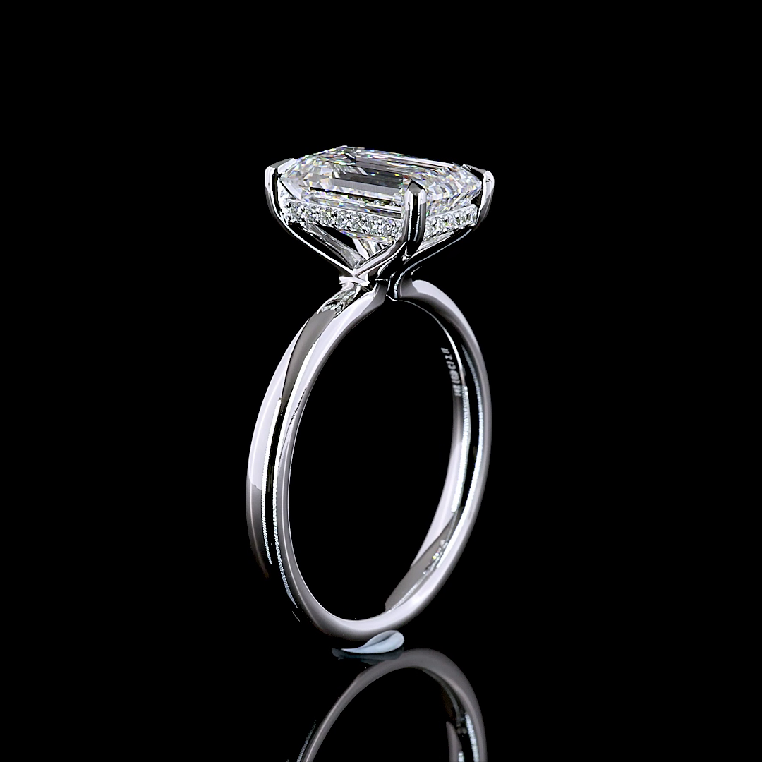 3ct Emerald Diamond Hidden Halo Engagement Ring