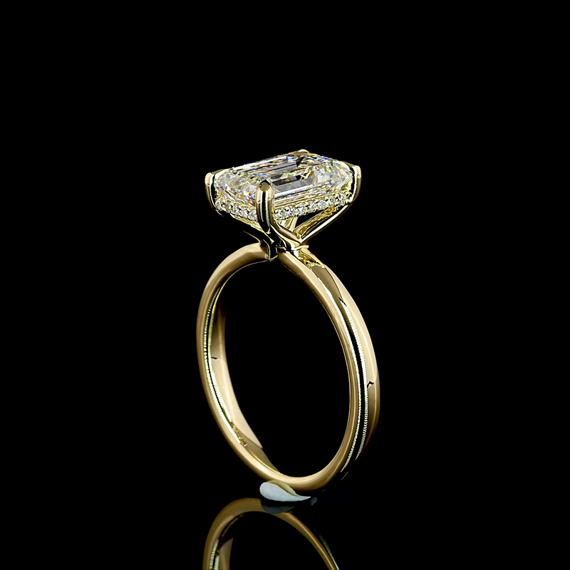 3ct Emerald Diamond Hidden Halo Engagement Ring