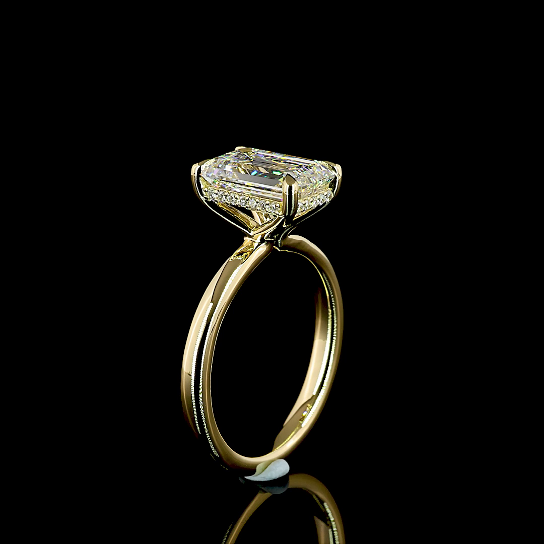 3ct Emerald Diamond Hidden Halo Engagement Ring