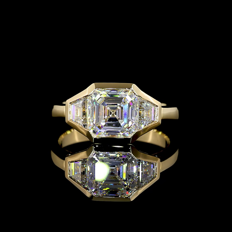 2ct Asscher Diamond 3-Stone Engagement Ring