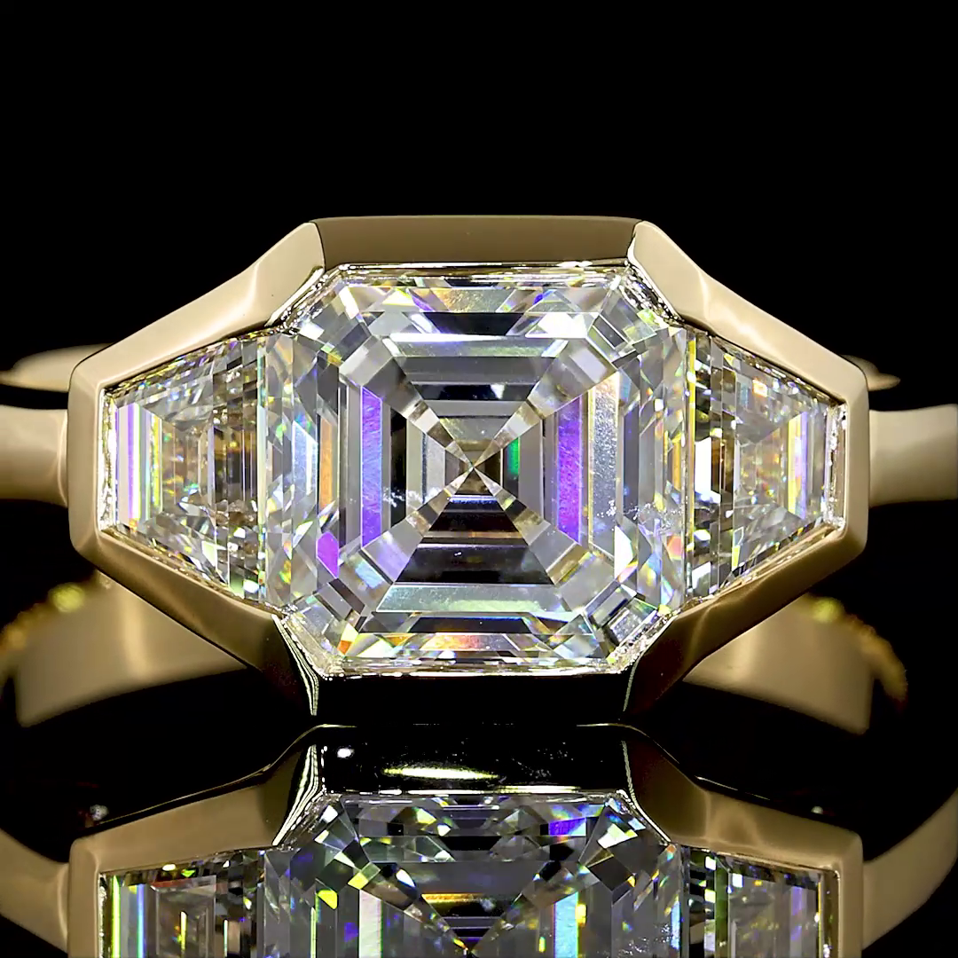 2ct Asscher Diamond 3-Stone Engagement Ring