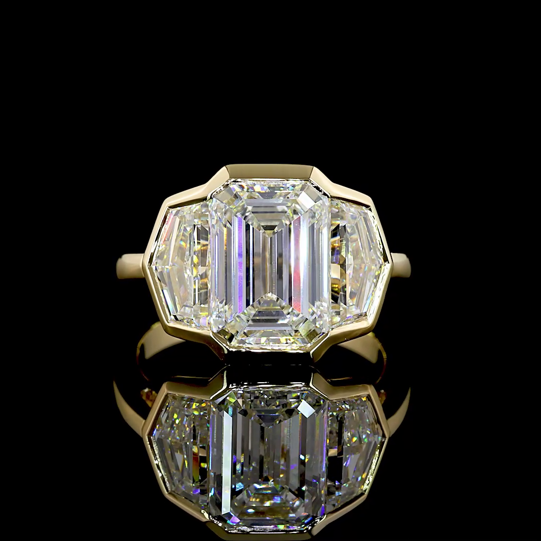 4ct Half Bezel Emerald Three Stone Engagement Ring