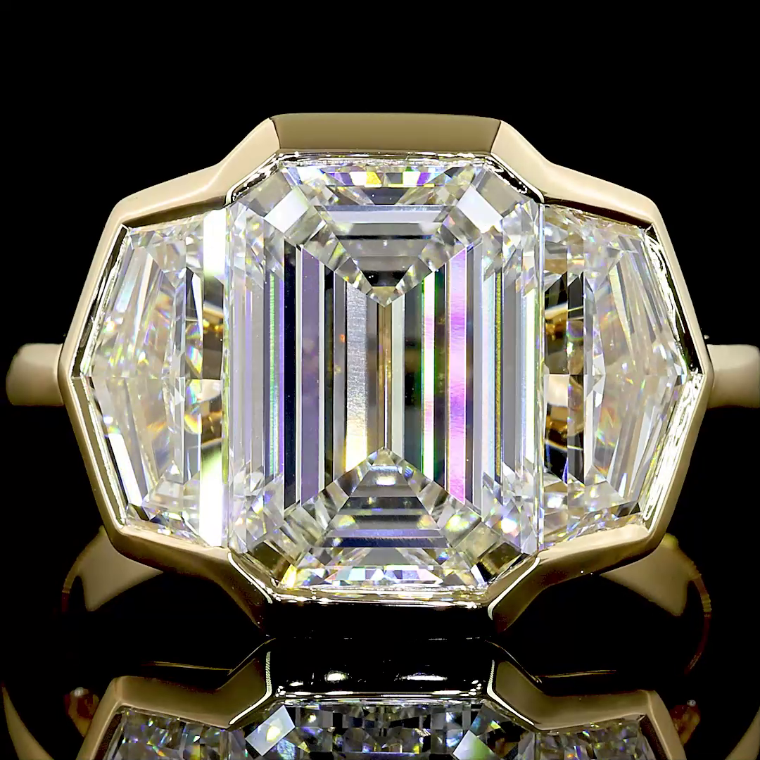 4ct Half Bezel Emerald Three Stone Engagement Ring