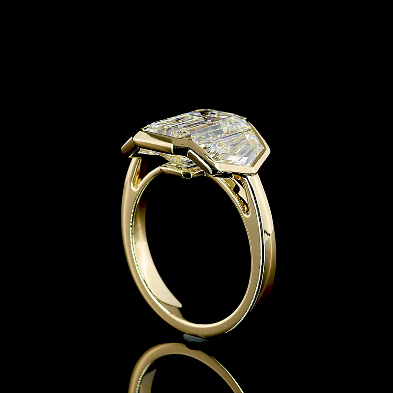 4ct Half Bezel Emerald Three Stone Engagement Ring