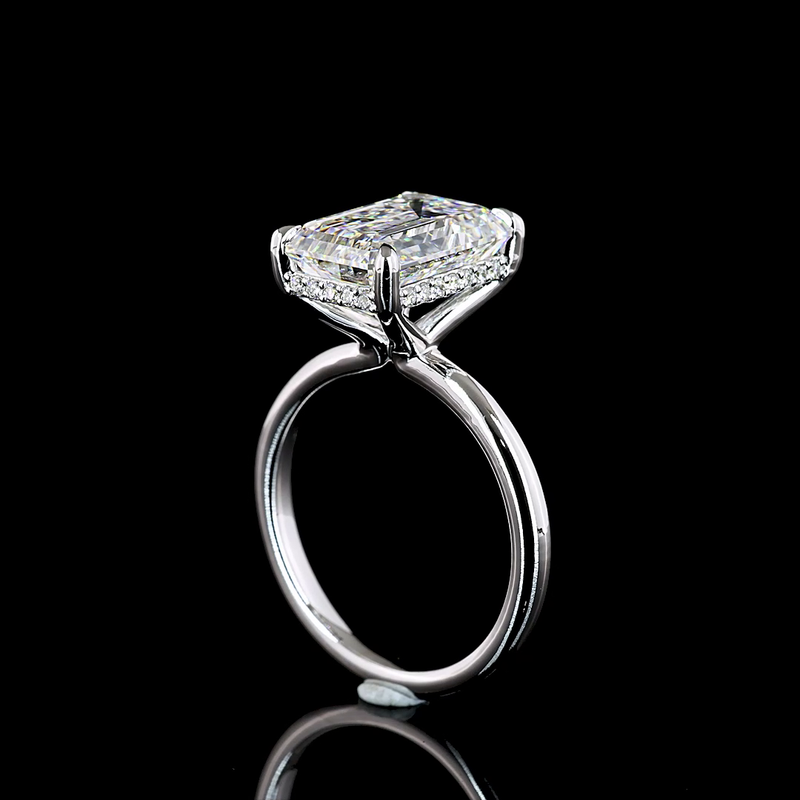 5ct Emerald Diamond Hidden Halo Engagement Ring