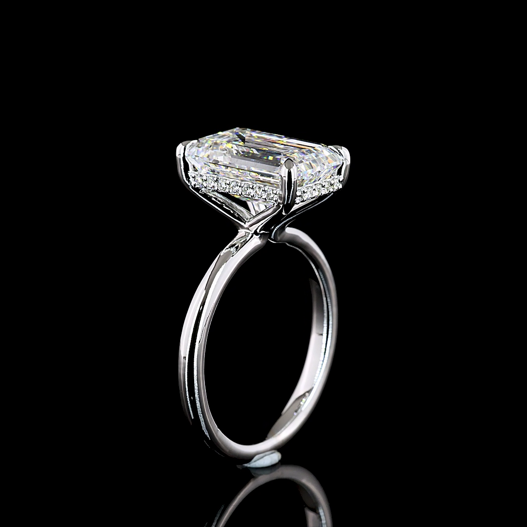 5ct Emerald Diamond Hidden Halo Engagement Ring
