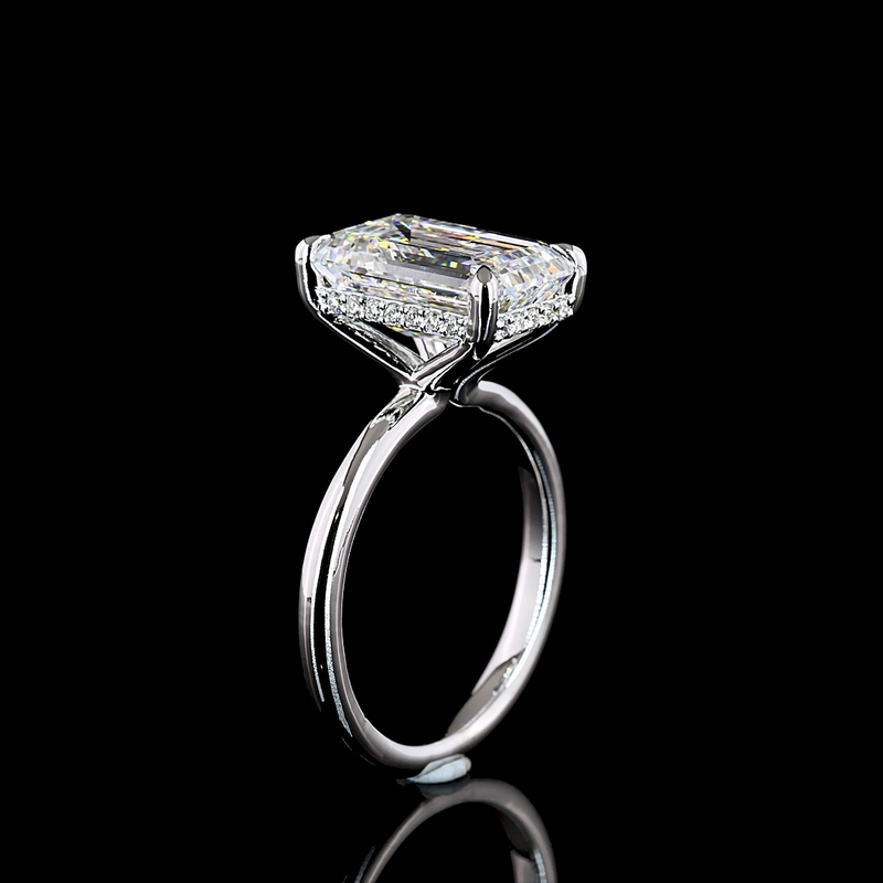 5ct Emerald Diamond Hidden Halo Engagement Ring